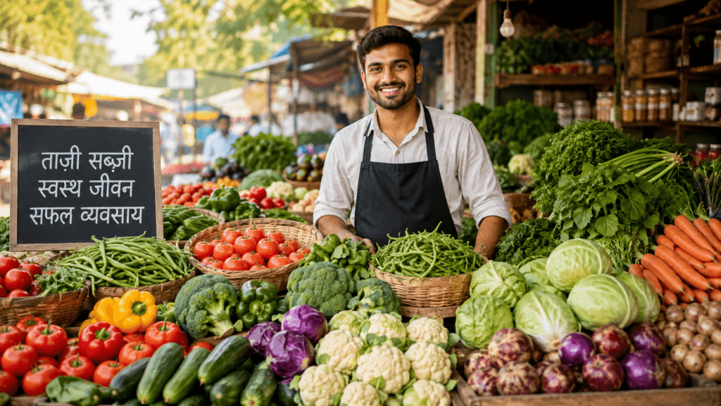 Vegetable Business में सब्जी बेचता हुआ दुकानदार