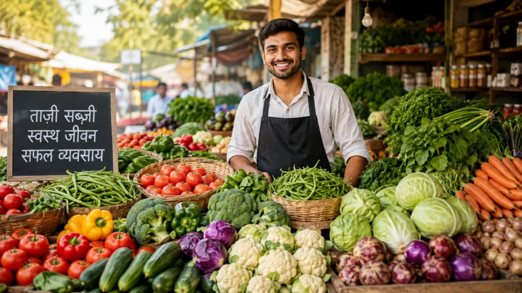 Vegetable Business में सब्जी बेचता हुआ दुकानदार
